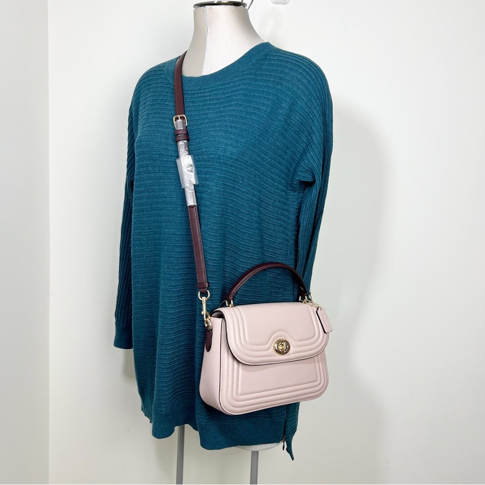 Coach Marlie Top Handle Satchel In Colorblock w/ Border Quilting Leather Tan New - Picture 5 of 15